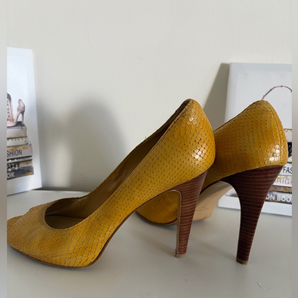 Nine West Yellow Textured Heels